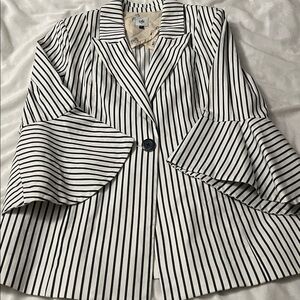 CAbi Navy and White Striped Blazer